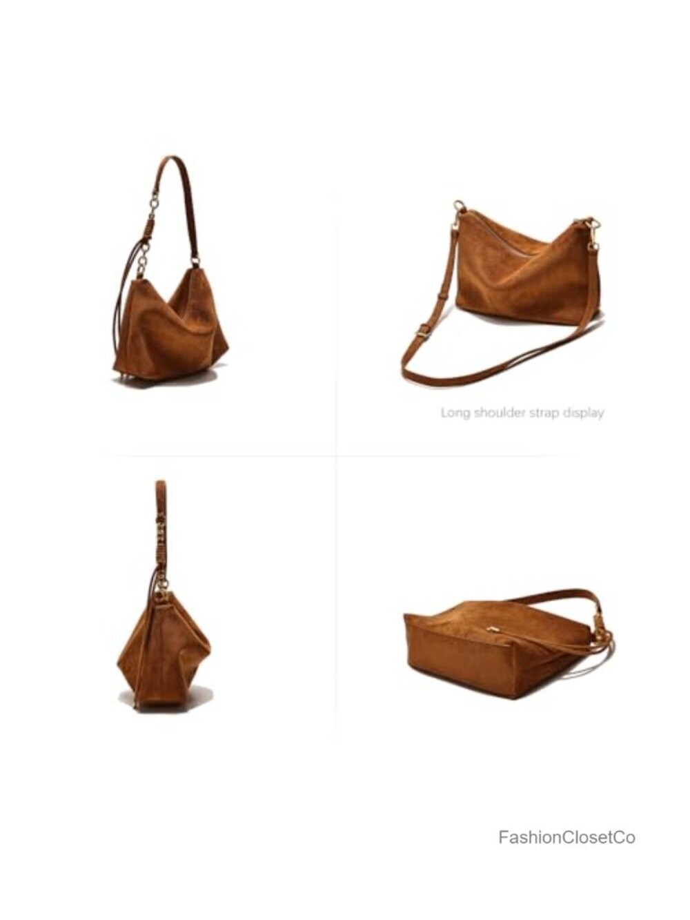 Faux Suede Hobo Crossbody Shoulder Bag with Adjustable Strap - Picture 5 of 6